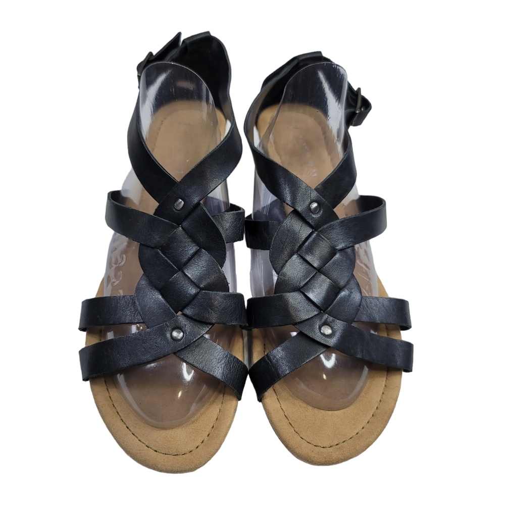 Ralph Lauren Black Leather Strappy Woven Sandals